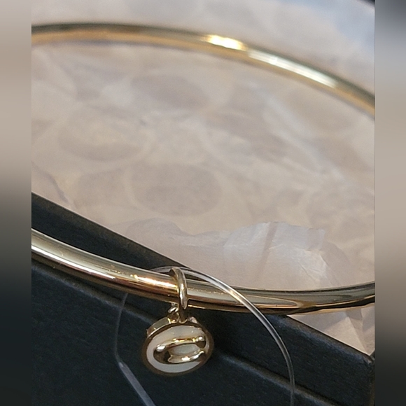 Coach Goldtone Bangle White/Gold C Charm NWOT includes box and coach wrapping - Picture 5 of 6